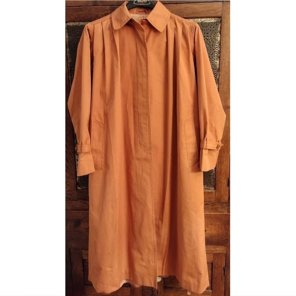 Vintage Foxland by Lanson Trench Raincoat with Waist Belt, Size 8, Light Orange